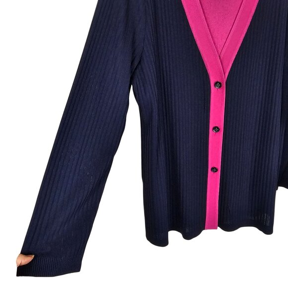 Misook Navy & Pink Ribbed Button-Up Sweater Jacket Set 1X Knit Career Office - Picture 5 of 13